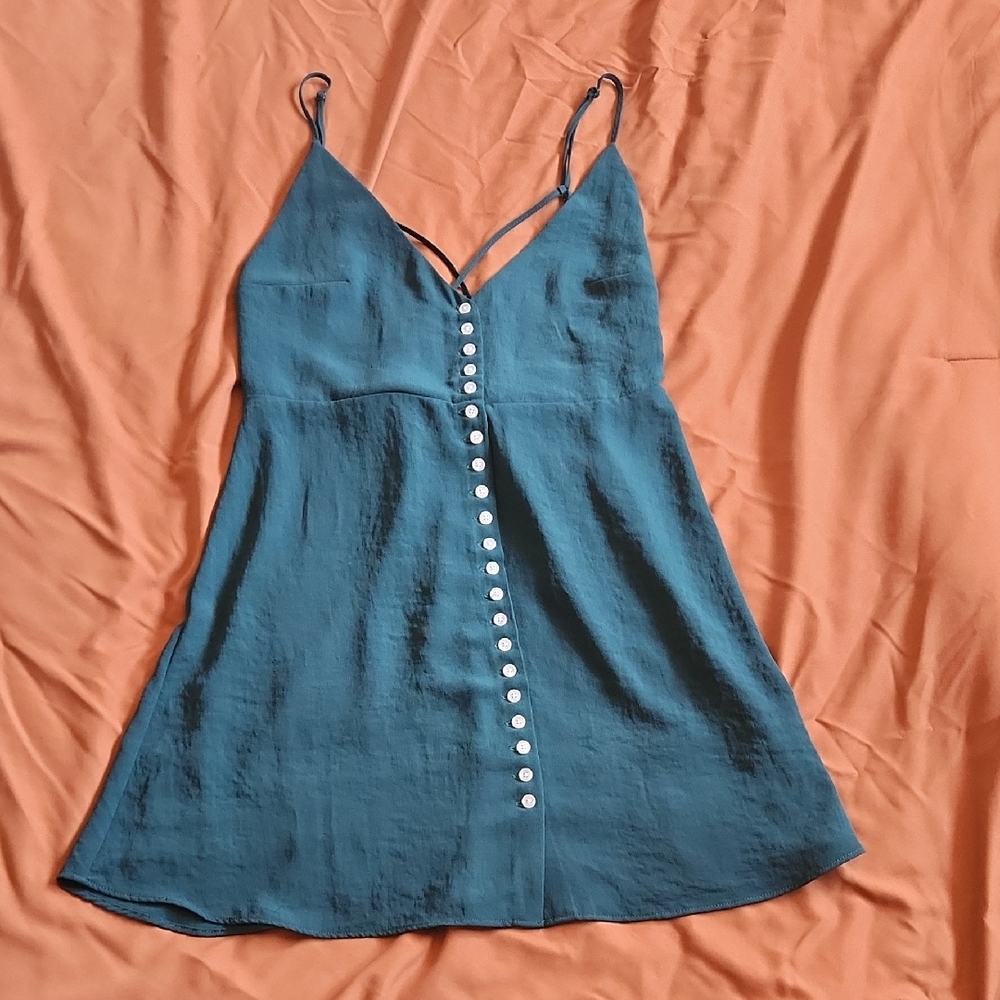 Teal Sleeveless Dress with Button Detail